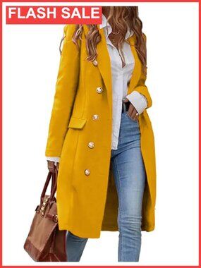 Womens Long Wool Blend Coat Double Breasted Trench Pea Coat Knee Length Winter